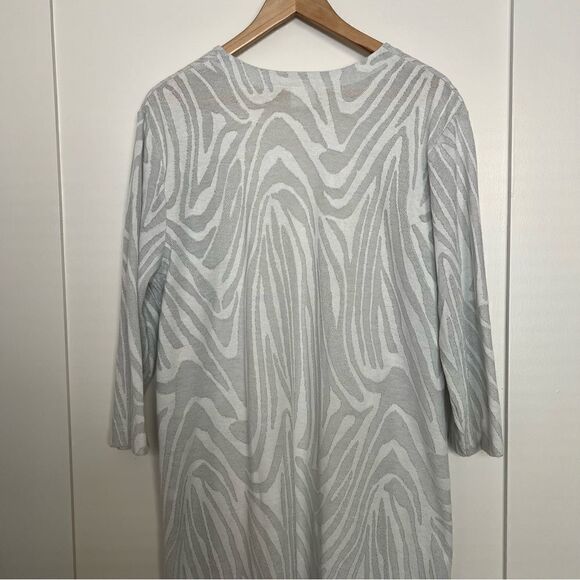 Chico's Womens Size 3 Long Open Cardigan Tunic Gray Silver Metallic 3/4 Sleeve - Picture 7 of 14